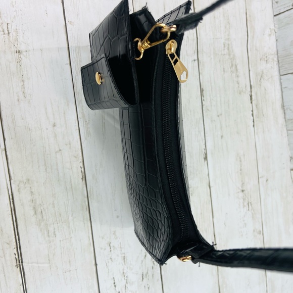 NWT Black Croc shoulder bag Faux Patent, leather Square Shape - Picture 10 of 13